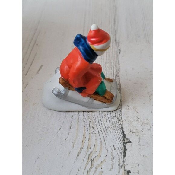 Red girl snow sledding village accessory xmas decor - Picture 4 of 6